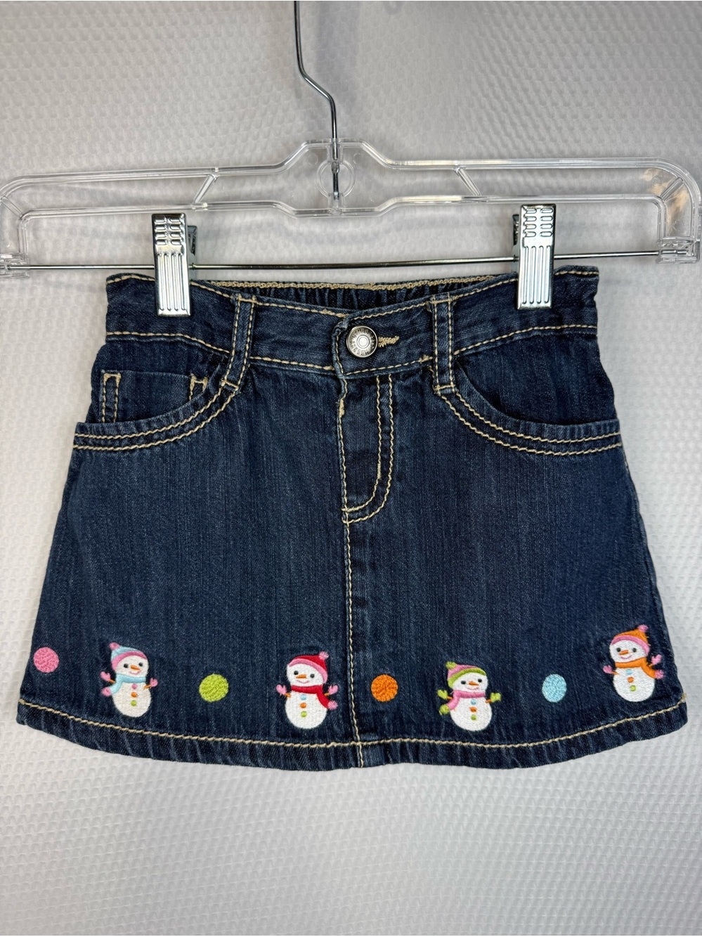 Gymboree Girls 2T Cozy Cutie Denim Skirt Snowman Embroidered Christmas Holiday